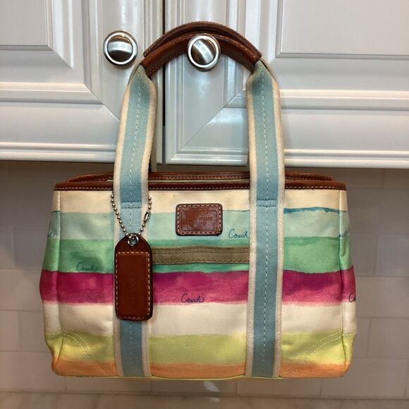 Coach Hampton Watercolor Pastel Stripes Small Mini Tote Handbag - Picture 1 of 16